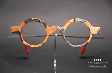 Monture ronde orange et gris avec tenons déportés