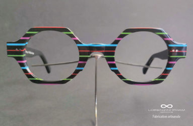 Monture femme noir avec rayures colorées - Rivets