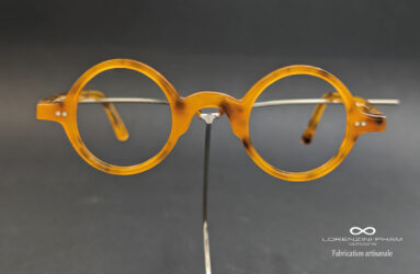Monture artisanale forme ronde écaille orange marron en acétate