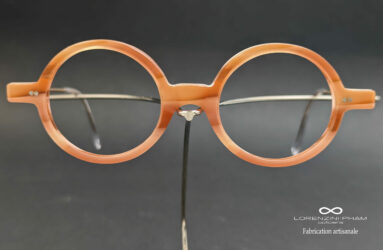 Monture artisanale ronde orange marbré en acétate