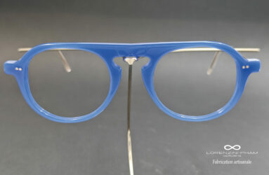 Monture artisanale forme ronde bleu claire en acétate