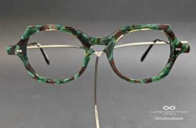Monture artisanale forme ronde écaille vert marron en acétate