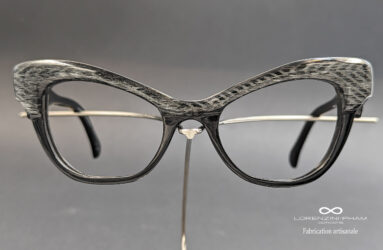 Monture artisanale forme papillon bicolore gris noir en acétate