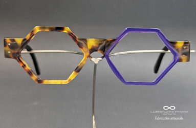 Monture artisanale hexagonale violette et écaille en acétate