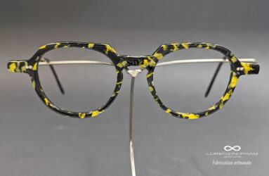 Monture artisanale forme pantos noir écaille jaune en acétate