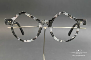 Monture artisanale asymétrique ronde noir et gris en acétate