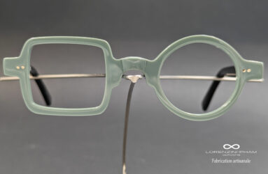 Monture artisanale forme ronde carré vert gris en acétate