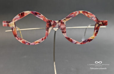 Monture artisanale ronde intérieur hexagonal rose effet marbre en acétate