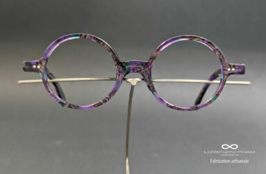 Monture artisanale ronde écaille violette et bleuté en acétate